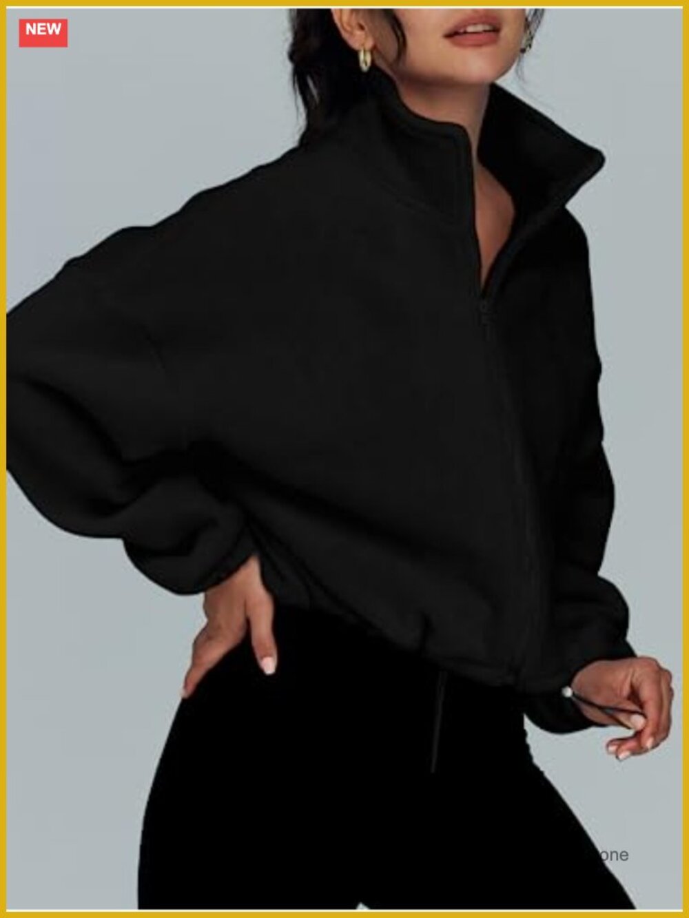Zip Up Oversized Crop Sherpa Fleece Jacket Winter - Picture 3 of 4